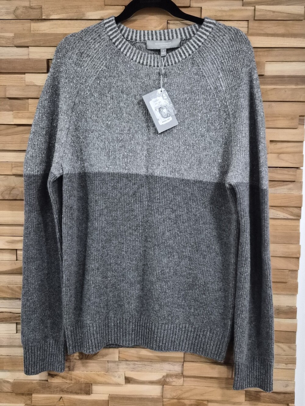 Neiman Marcus Cashmere Sweater Mens Large Gray Colorblock Crewneck New With Tags